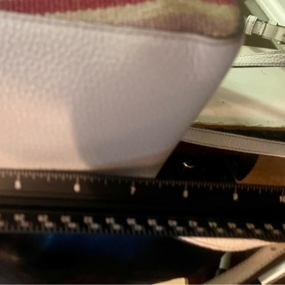 Kate ♠️ Spade White Pebbled Leather Backpack w/ pink, orange, brown fabric front - Picture 16 of 16